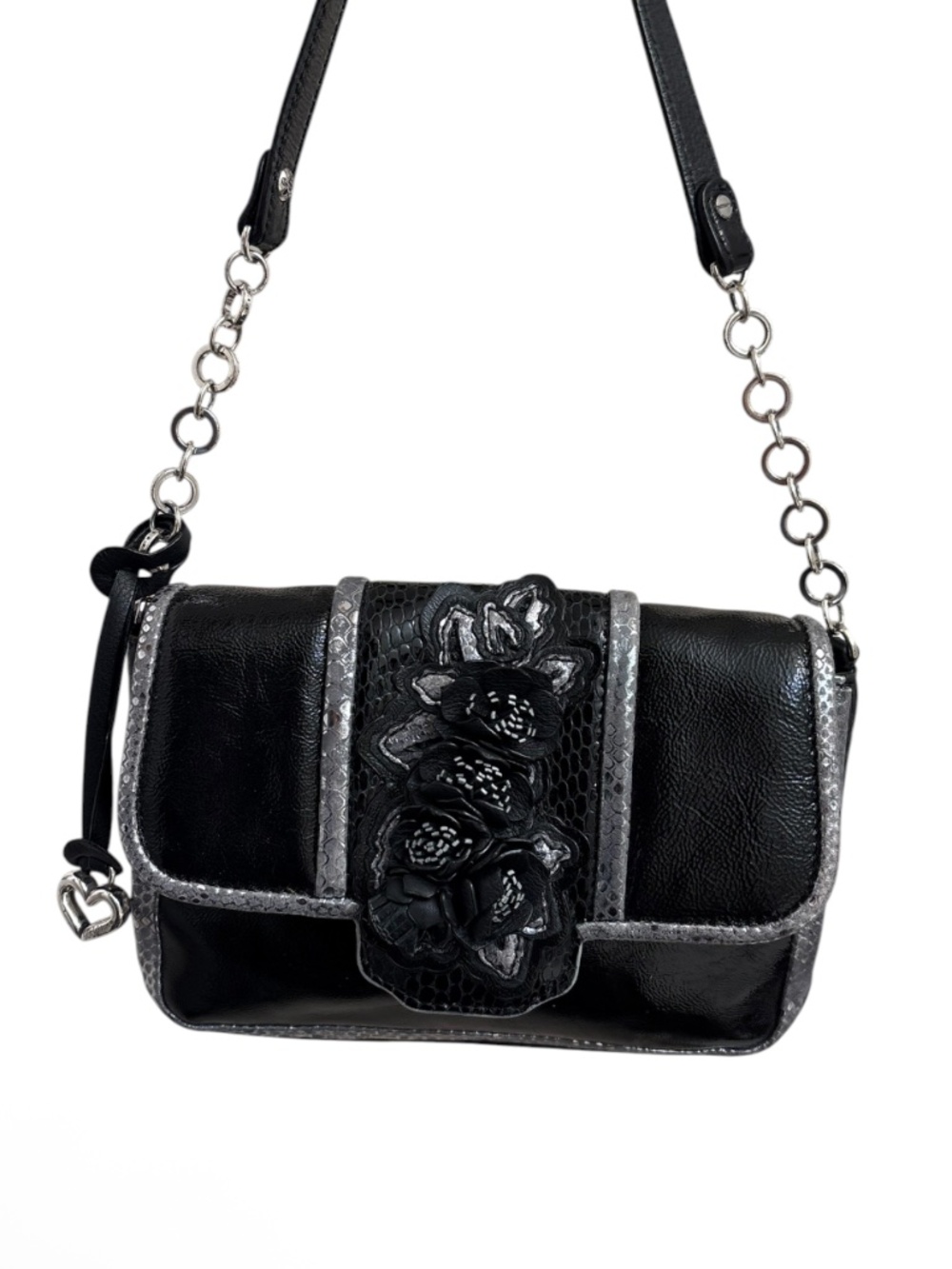 Brighton 3D flowered black small shoulder bag